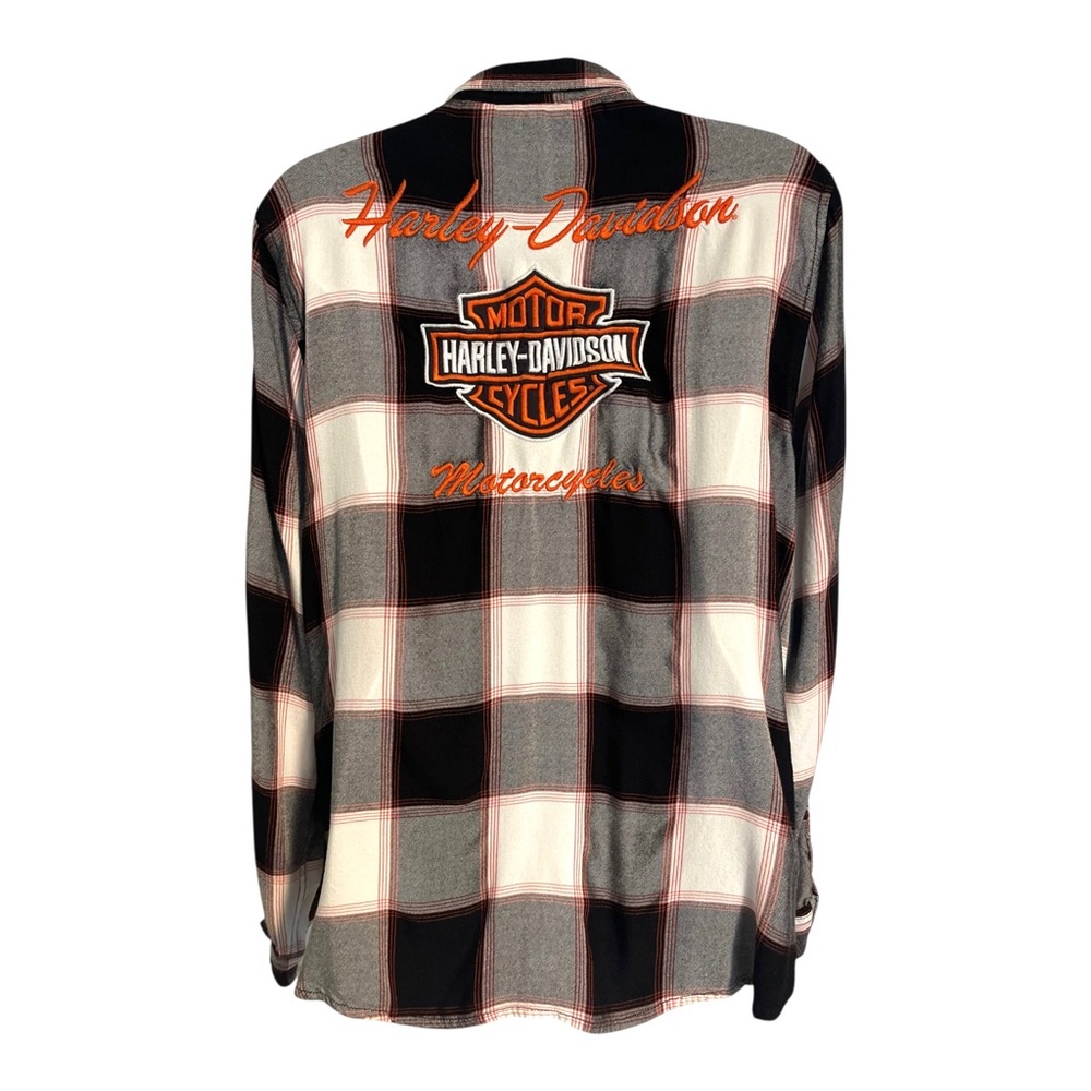 Harley-Davidson Women's Classic Logo Black White Plaid Button Up Shirt Size 1W